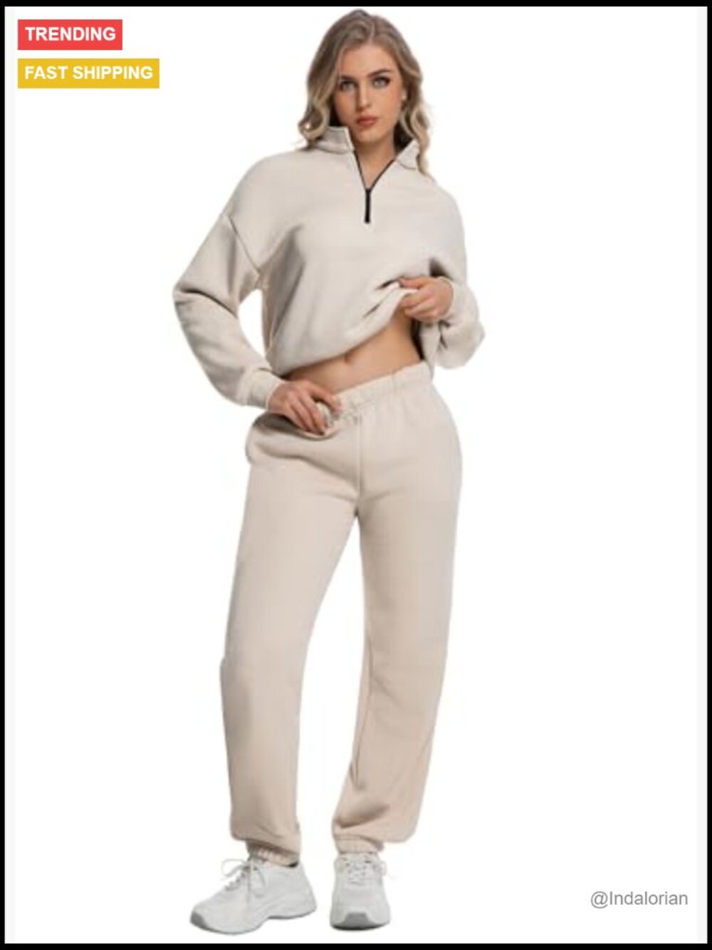 Women's 2 Piece Lounge Set Half Zip Pullover Baggy Sweatpants with Pockets - Picture 3 of 6